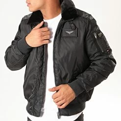 Budget ✨ Bomber Col Fourrure Hurrican Fighter Noir de Redskins ✨