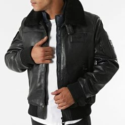 Le moins cher 😉 Veste Cuir Col Mouton Rafale Patrouille De France Noir de Redskins 🥰