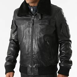 Le moins cher 😉 Veste Cuir Col Mouton Rafale Patrouille De France Noir de Redskins 🥰 -Redskins Soldes redskins 277019 RAFAL YCON BLACK 20210803T144018 03