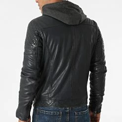 Bon marché 😍 Veste Cuir Capuche Barcelona Bleu Marine de Redskins ✔️ -Redskins Soldes redskins 277021 RYDE BARCELONA NAVY 20210803T143539 04