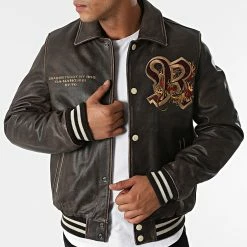 Meilleure vente 👏 Veste Teddy Cuir Dragon Marron de Redskins 💯