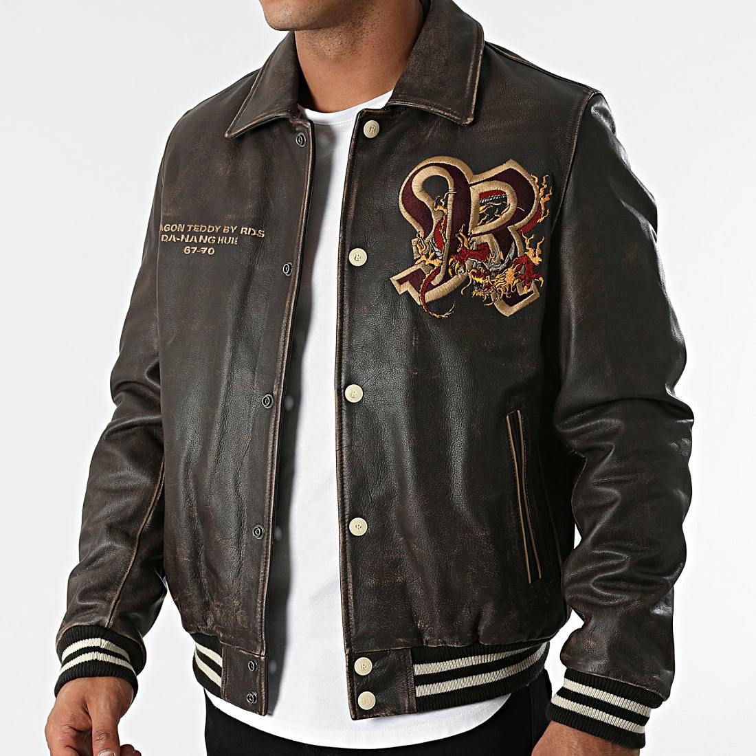 Meilleure vente 👏 Veste Teddy Cuir Dragon Marron de Redskins 💯 5 Meilleure vente 👏 Veste Teddy Cuir Dragon Marron de Redskins 💯 – Image 3