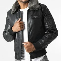 Budget ⌛ Veste Cuir Col Mouton Texaco Fender Noir de Redskins 👏