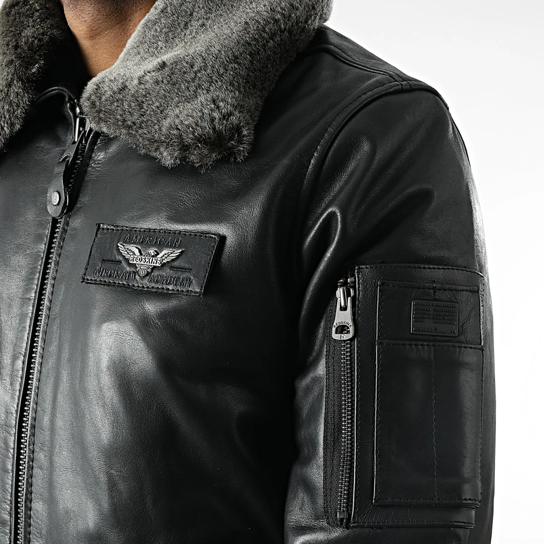 Budget ⌛ Veste Cuir Col Mouton Texaco Fender Noir de Redskins 👏 4 Budget ⌛ Veste Cuir Col Mouton Texaco Fender Noir de Redskins 👏 – Image 2