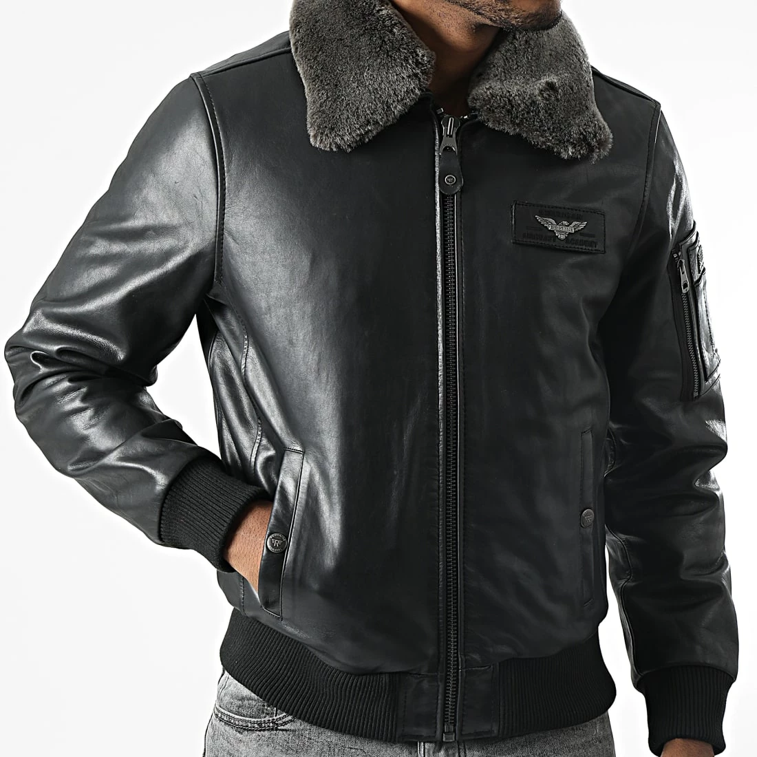 Budget ⌛ Veste Cuir Col Mouton Texaco Fender Noir de Redskins 👏 5 Budget ⌛ Veste Cuir Col Mouton Texaco Fender Noir de Redskins 👏 – Image 3