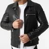 Sortie 🔔 Veste Biker Cuir Rider Stoner Noir de Redskins 💯 -Redskins Soldes redskins 298375 RIDER STONER BLACK 20220114T143703 01