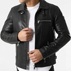 Sortie 🔔 Veste Biker Cuir Rider Stoner Noir de Redskins 💯