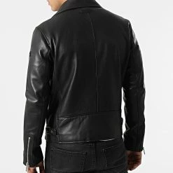 Sortie 🔔 Veste Biker Cuir Rider Stoner Noir de Redskins 💯 -Redskins Soldes redskins 298375 RIDER STONER BLACK 20220114T143707 04