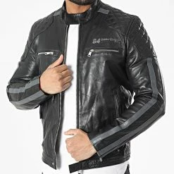 Meilleure vente 🤩 Veste Biker Cuir Rox Tripway Noir de Redskins ⌛