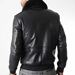 Nouveau 🔔 Veste Cuir Col Fourrure Patton Argus Noir de Redskins 🛒 -Redskins Soldes redskins 344126 PATTON ARGUS BLACK 20221021T152857 04