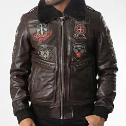 Tout neuf ⌛ Veste En Cuir Col Fourrure Avia Argus Marron de Redskins 🧨 -Redskins Soldes redskins 346581 AVIA ARGUS BROWN 20221104T154841 03