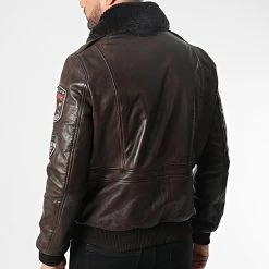 Tout neuf ⌛ Veste En Cuir Col Fourrure Avia Argus Marron de Redskins 🧨 -Redskins Soldes redskins 346581 AVIA ARGUS BROWN 20221104T154843 04